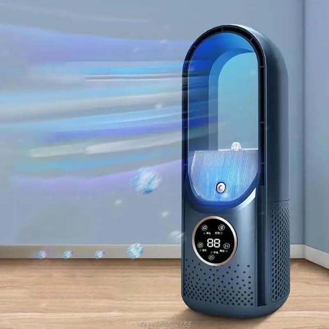 Portable Air Conditioner Fan, 9.8in Mini Leafless Fan, Rechargeable Evaporative Air Conditioner Fan,usb Multifunctional Timing Conditioning Fan For Home Office Room (blue)