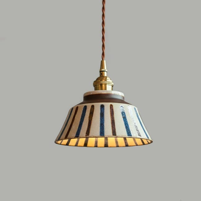 Suspension En Céramique Sous Émail, Lustre Vintage Avec Ampoule, Petite Lampe De Chevet Led, Plafonnier, Φ18 Cm, 3 Températures De Couleur