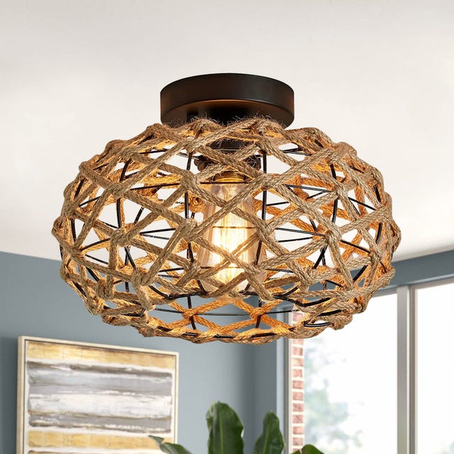 Plafonnier En Rotin, Lustre Bohème, Suspension De Style Industriel, Lustre De Plafond De Style Wabi-sabi Pour Ferme, Chambre, Couloir, Entrée, Cuisine