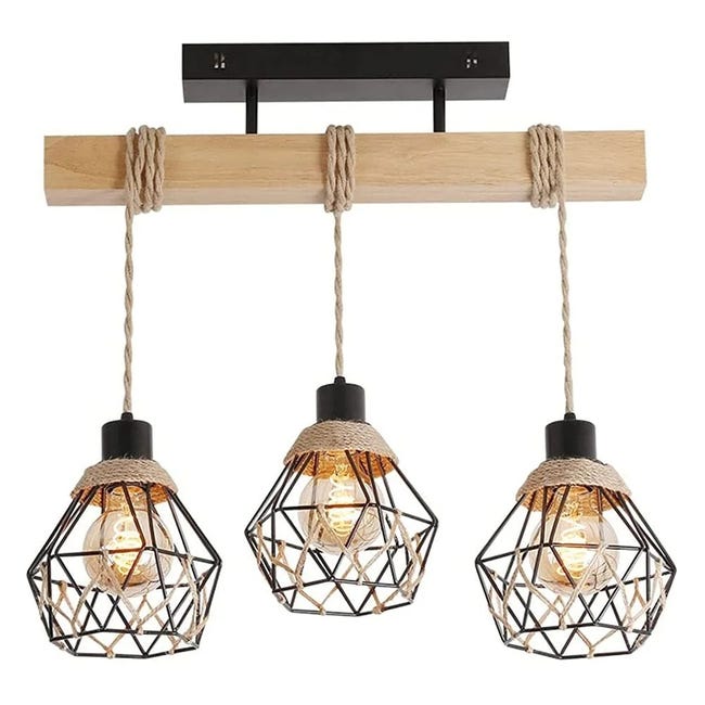 Lustre Rétro À Trois Têtes En Métal, Plafonnier Style Campagne, Suspension, Éclairage D'Îlot, Hauteur Réglable, 55 Cm