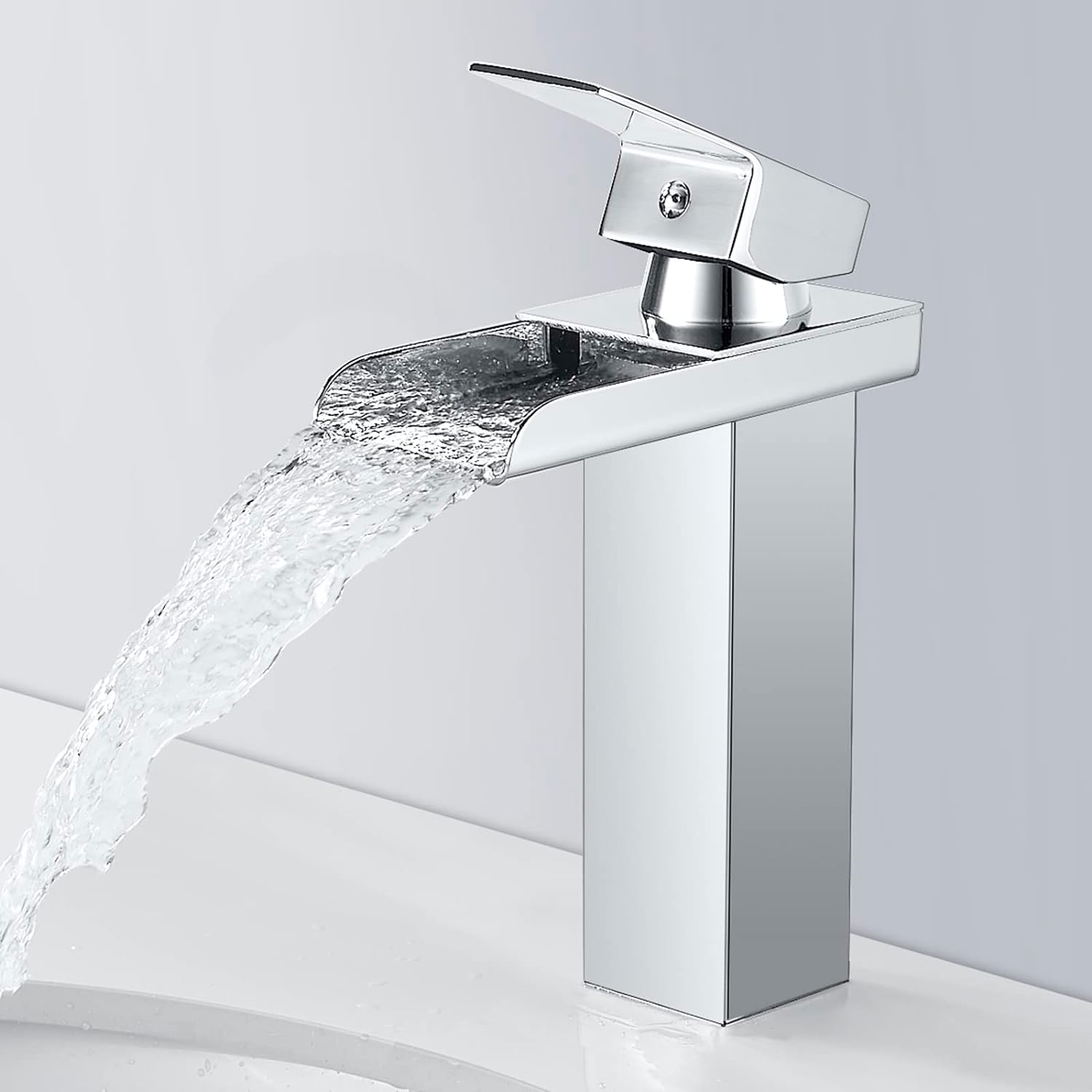 Robinet Salle De Bain Cascade, Chromé Mitigeur Lavabo Cascade, Robinet Lavabo Avec Bec Hauteur, Mitigeur Salle De Bain En Laiton, Eau Froide & Chaude