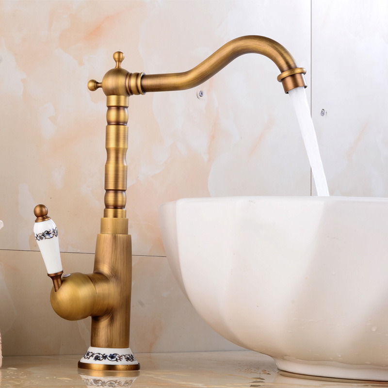 Robinet Lavabo Vintage Robinet Mitigeur Evier Cuisine Avec Poignée En Céramique Pivotant À 360° Avec Bec Haut