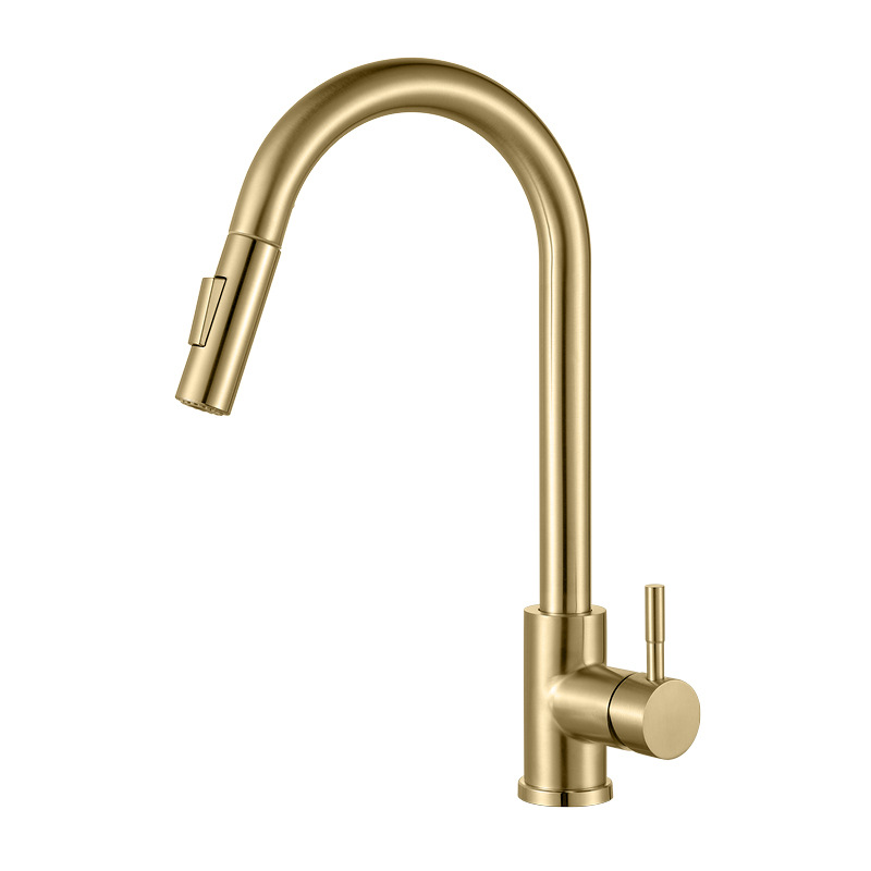 Robinet Mitigeur De Cuisine Avec Bec Extractible Pivotant À 360°, 2 Jets D'Eau, Mitigeur De Salle De Bain Monocommande En Laiton, Finition Or Brossé