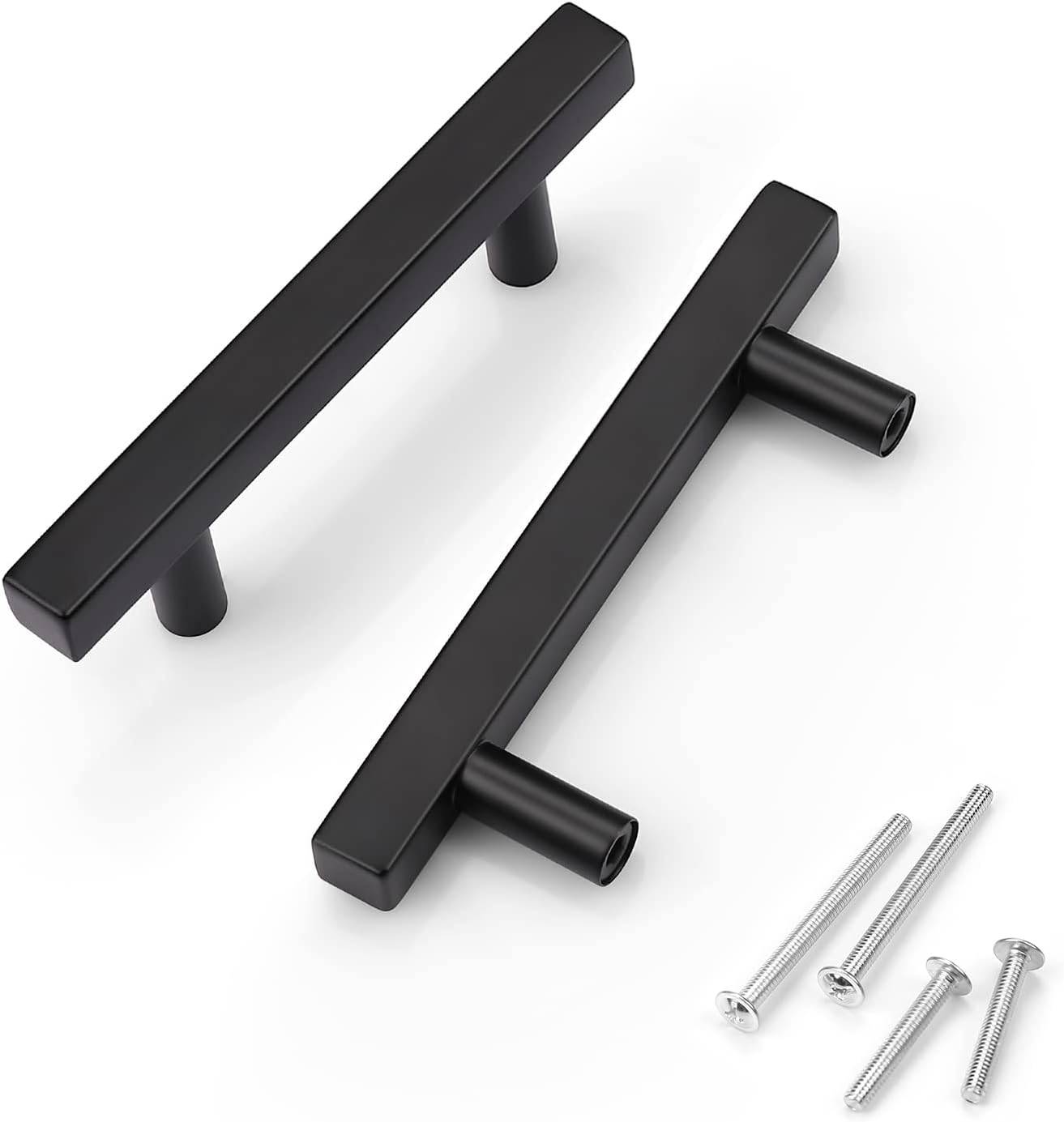 25 Pack Cabinet Pulls Black, T Bar Stainless Steel Square Kitchen Cabinet Door Pulls Black Dresser Drawer Handles