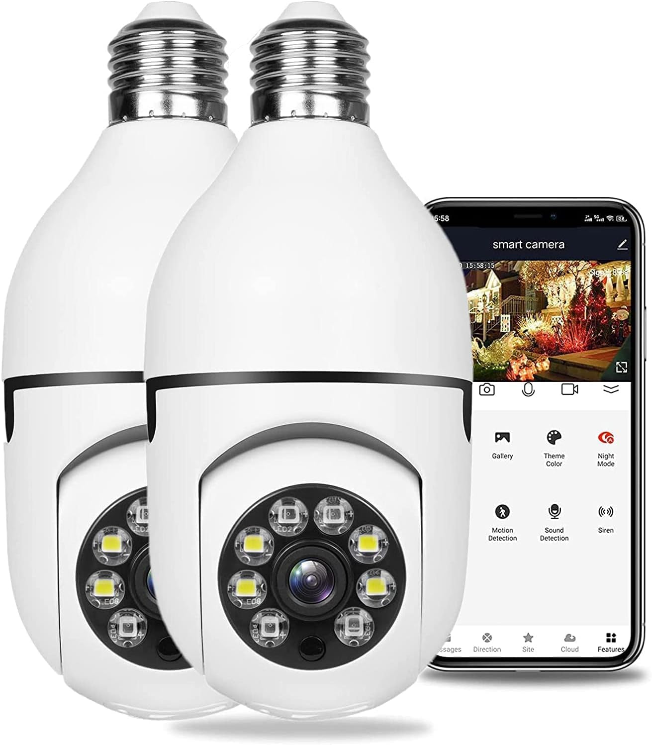 Lot De 2 Caméras D'Extérieur Wi-fi 360 Degrés Avec Vision Nocturne, Suivi Automatique, Audio Bidirectionnel Et Détection De Mouvement