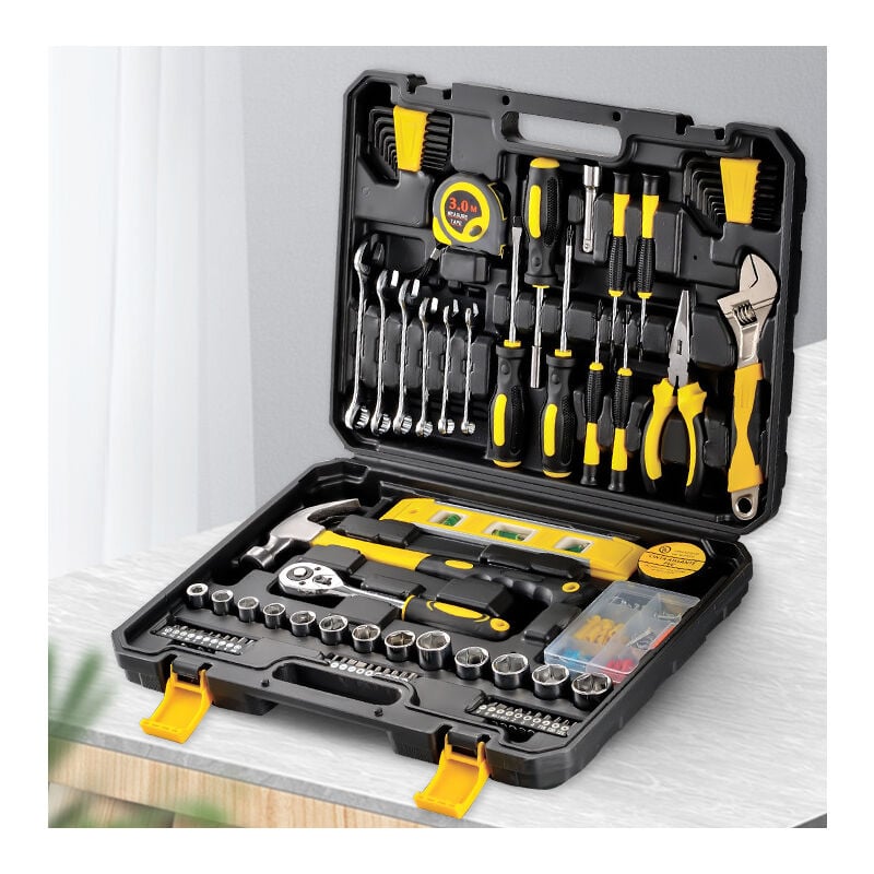 Mallette À Outils 108pcs Caisse Complète Coffre À Outils Avec Clé Jeu De Tournevis De Precision Marteau Pince Réparation À Domicile