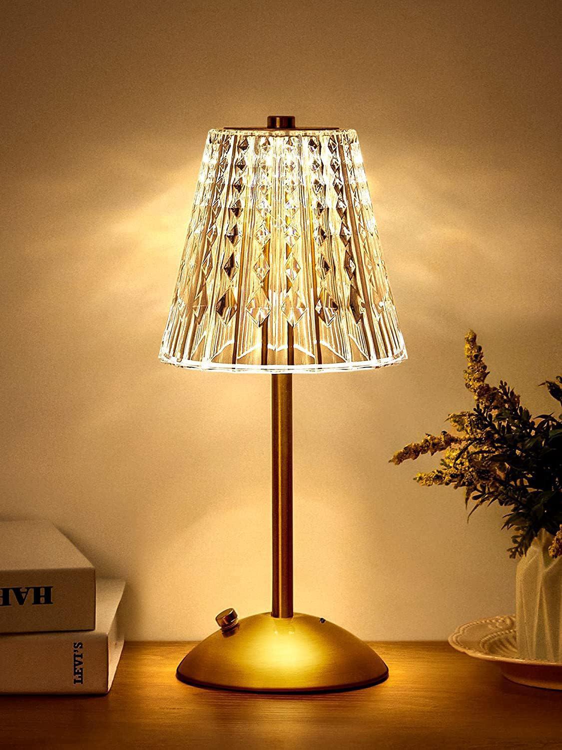 One Fire Lampe De Chevet Led, 3 Couleurs Lampe Cristal, Tactile Dimmable, Pour Table Sans Fil Rechargeable, Pour Chambre Salon Restaurant Bar