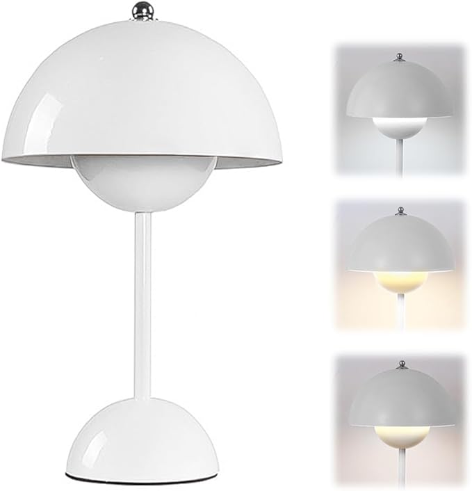 Lampe De Table Champignon Led Sans Fil,3000k-6000k, Intensité Variable Tactile, 3 Modes Luminosité, Lampe De Chevet Rétro (blanc)