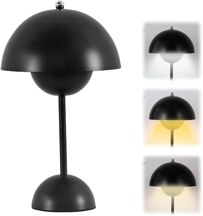Lampe De Table Champignon Led Sans Fil, Rechargeable, Moderne, 3000k-6000k, Intensité Variable Tactile, 3 Modes, Lampe De Chevet Rétro (noir)
