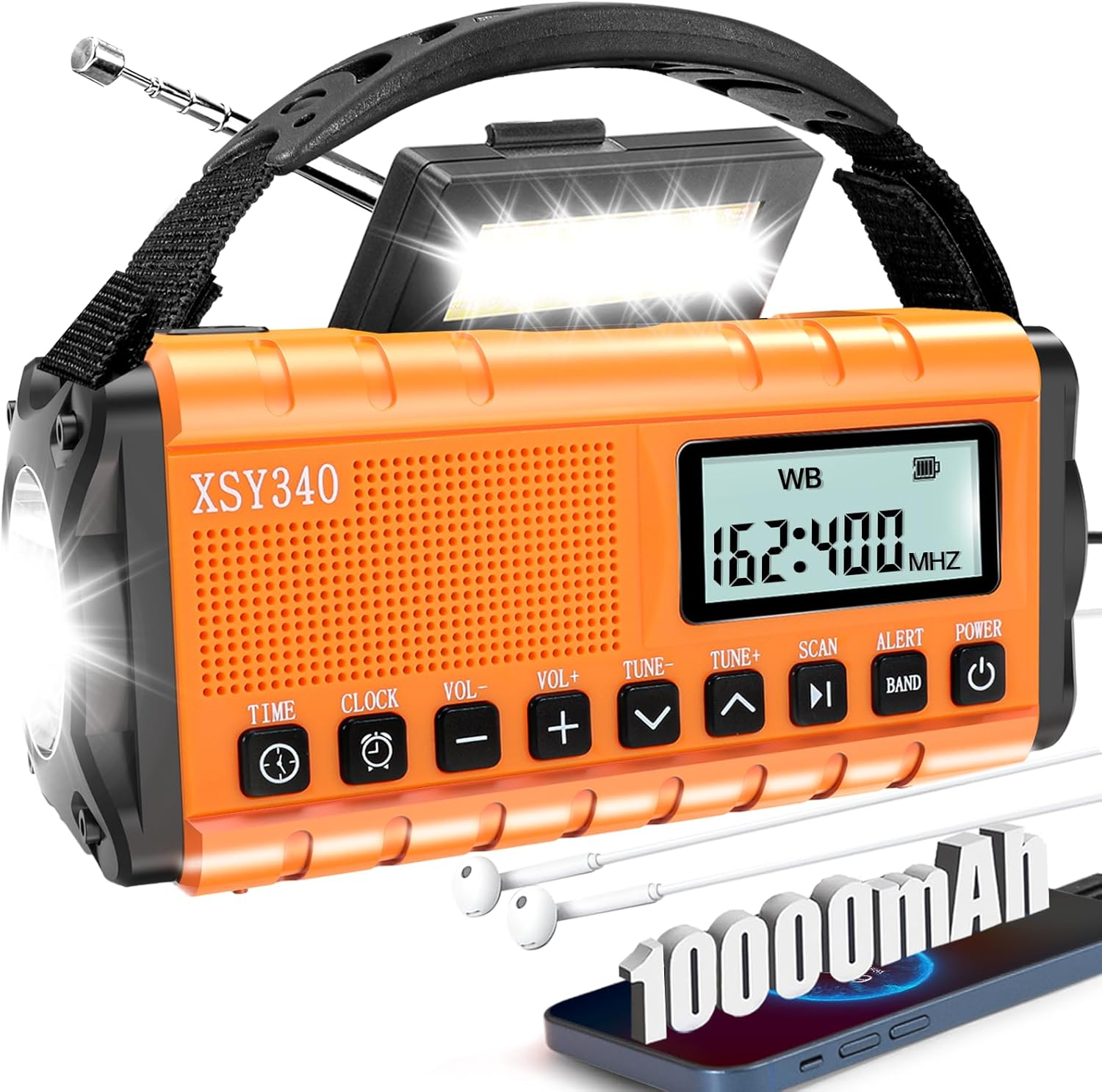 Radio D'Urgence 37 000 Mwh Avec Alarme Météo Noaa, Énergie Solaire Et Manivelle, Am/fm Numérique, Radio-réveil, Lampe Sos