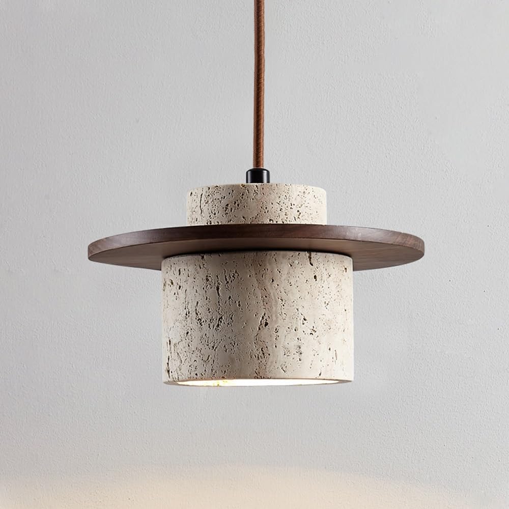 Lampe Suspendue Nordique En Pierre Naturelle, Lampe Suspendue Japonaise Wabi Sabi Avec Base E27, Lampe De Chevet, Restaurant, Cuisine，teint De Chêne