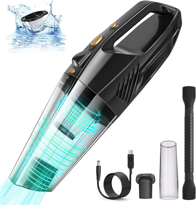 Aspirateur Portatif Sans Fil Pour Voiture Avec Lumière Led, Puissant 120 W, Mini Aspirateur Eau Et Poussière Pour La Maison, Les Poils D'Animaux Ou La Voiture