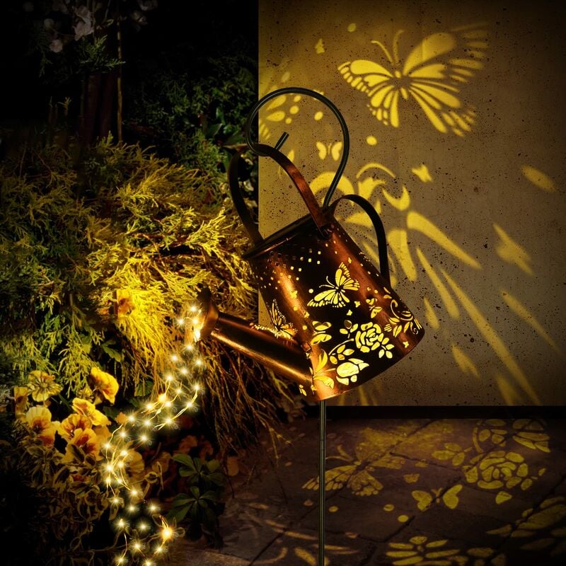 Lampe Arrosoir Solaire, Arrosoir Solaire Avec Guirlande, Lampes En Métal Imperméable À L’eau Avec Support, Lumière Extérieure Led Pour Chemin/cour/terrasse