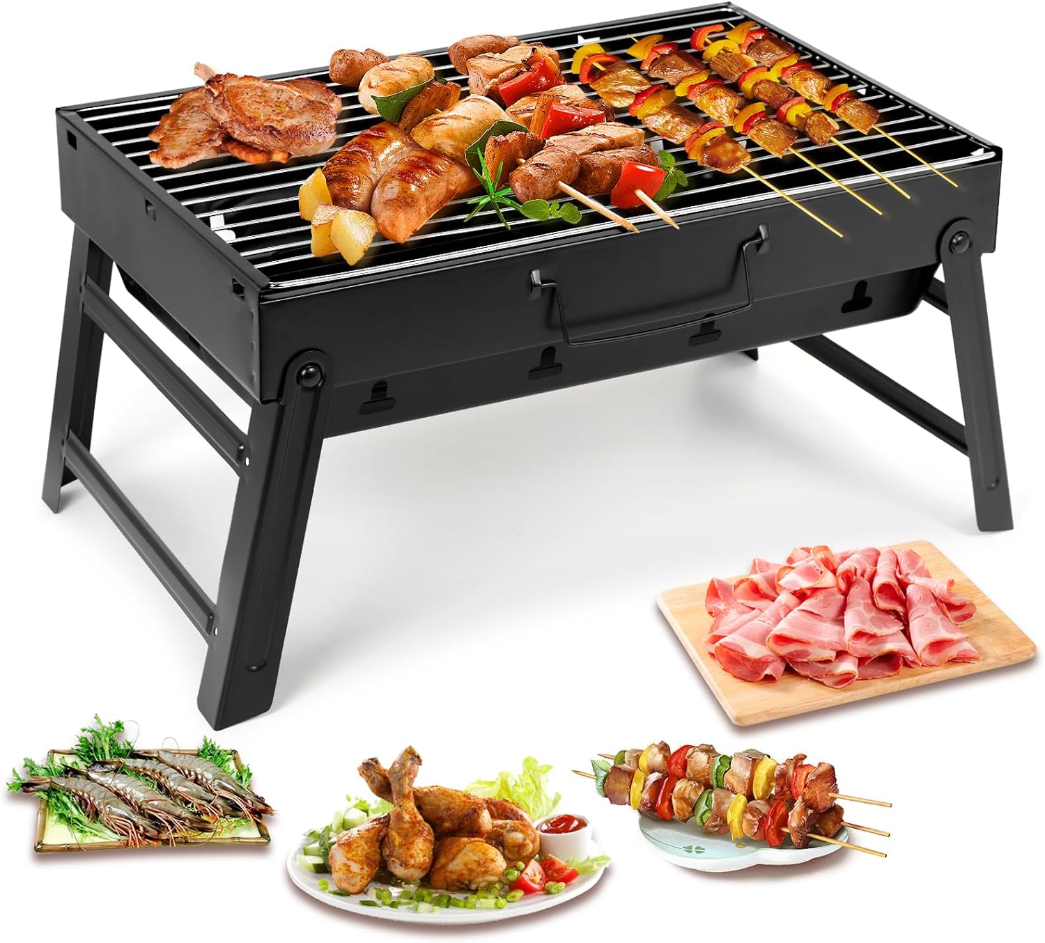 Barbecue Portable, Petit, Pliable, 43 X 29 X 23 Cm, Barbecue Au Charbon De Bois Avec Filet En Carbone, Pour Camping/pique-nique