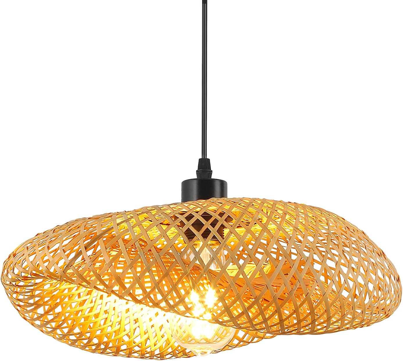 Luminaire Plafonnier Rétro,chapeau Bambou Suspension Rotin 40cm Tissage Plafonnier Salle De Bain E27 Créativité Éclairage De Plafond