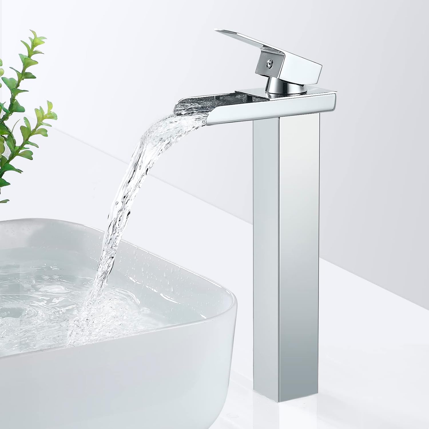 Moderne Mitigeur Lavabo Cascade Haut, Robinet Lavabo Avec Bec Hauteur, Mitigeur Vasque À Poser En Laiton, Eau Froide & Chaude Disponible, G 3/8