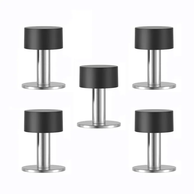 5pcs Butées Porte Adhésif Acier Inoxydable Butoir Arrêts Porte Butoirs De Porte Avec Caoutchouc Antichoc （60mm）