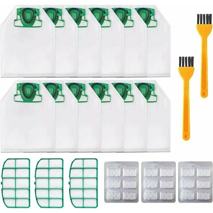 Set Accesorii Aspirator 12 Pungi De Praf + 3 Filtre Motor + 3 Tablete Parfumate + 2 Perii Mici, Compatibil Cu Vorwerk Kobold Vk200/fp200