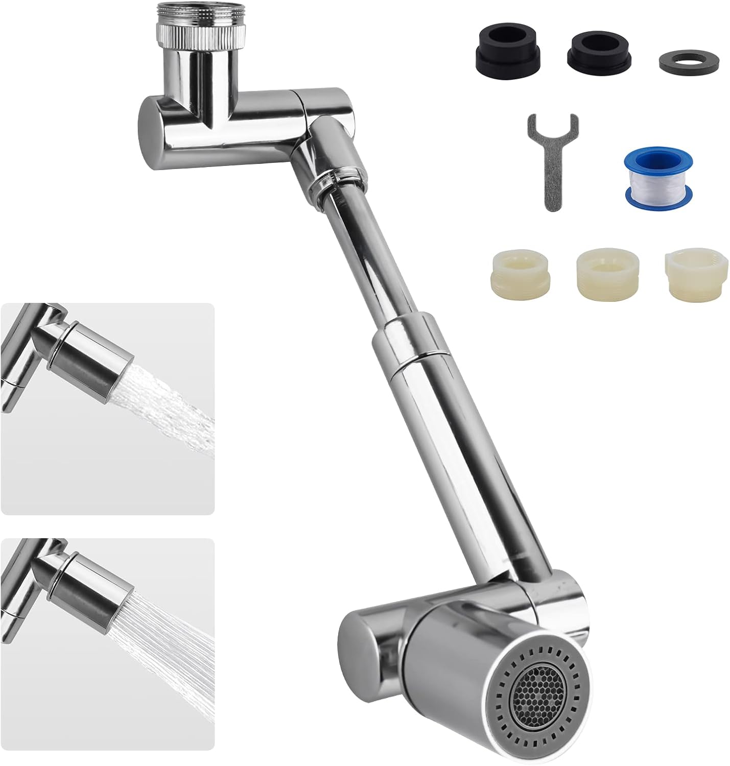 Minkurow 1440 Grifo Giratorio Giratorio, Grifo Giratorio, Grifo Giratorio, Grifo De Cocina, Accesorio Para Accesorios De Grifo De Cocina (2 En 1) Plata