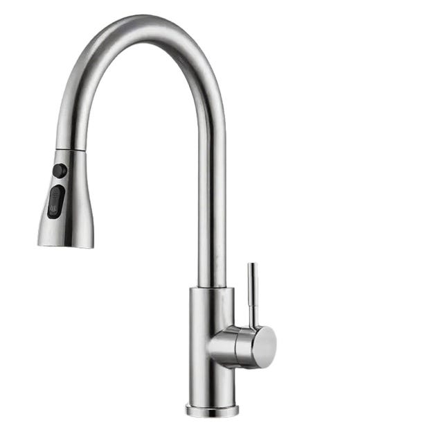 Robinet De Cuisine Haute Pression Avec Douchette Extractible,mitigeur Rétractable,3 Modes De Jet, Rotation À 360°,construction En Acier Inoxydable