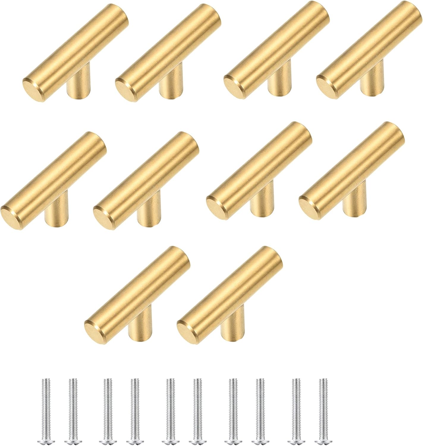 2-inch Cabinet Pulls, 10 Pack Stainless Steel Kitchen Drawer Pulls, T Bar Cabinet Handle Hardware For Cupboard Dresser Bathroom Wardrobe, Gold