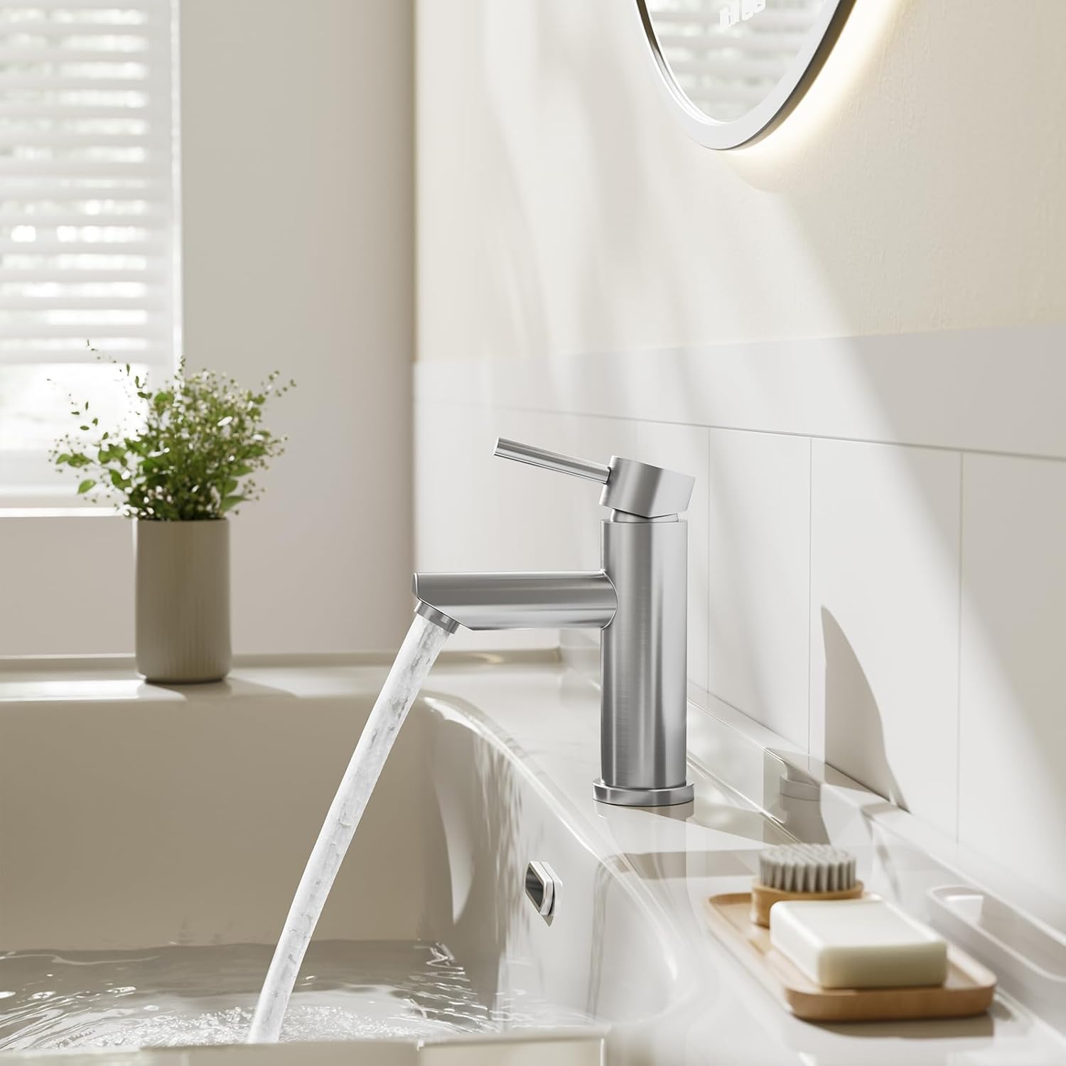Robinet De Lavabo En Acier Inoxydable Brossé Monocommande Robinet Mitigeur De Lavabo Robinet Mitigeur De Salle De Bain Robinet De Lavabo, Mat