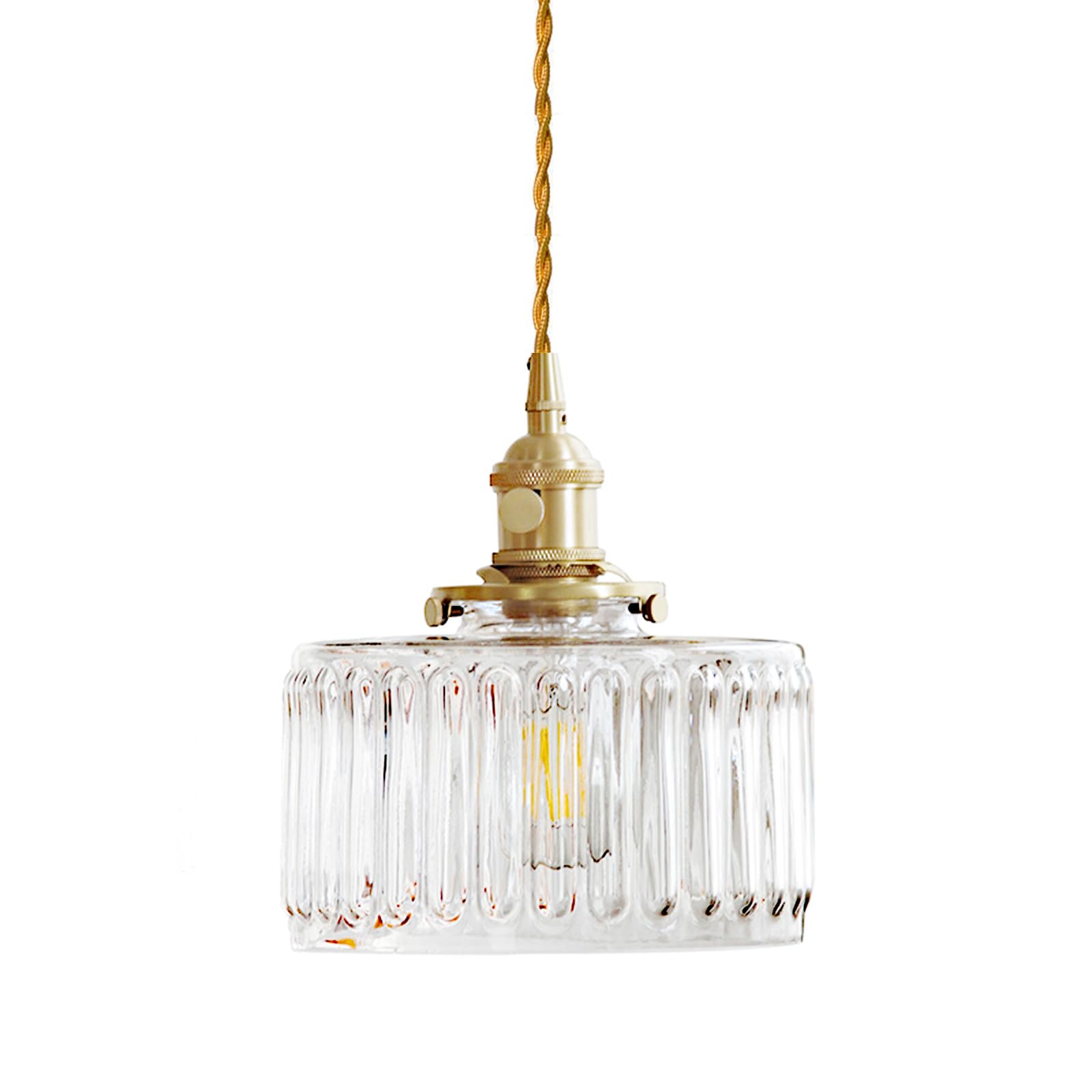 Lustre Industriel Vintage En Verre Clair Avec Douille E27 Laiton,interrupteur Et Hauteur Réglable - Lampe Suspendue Pour Cuisine,salle À Manger,chambre