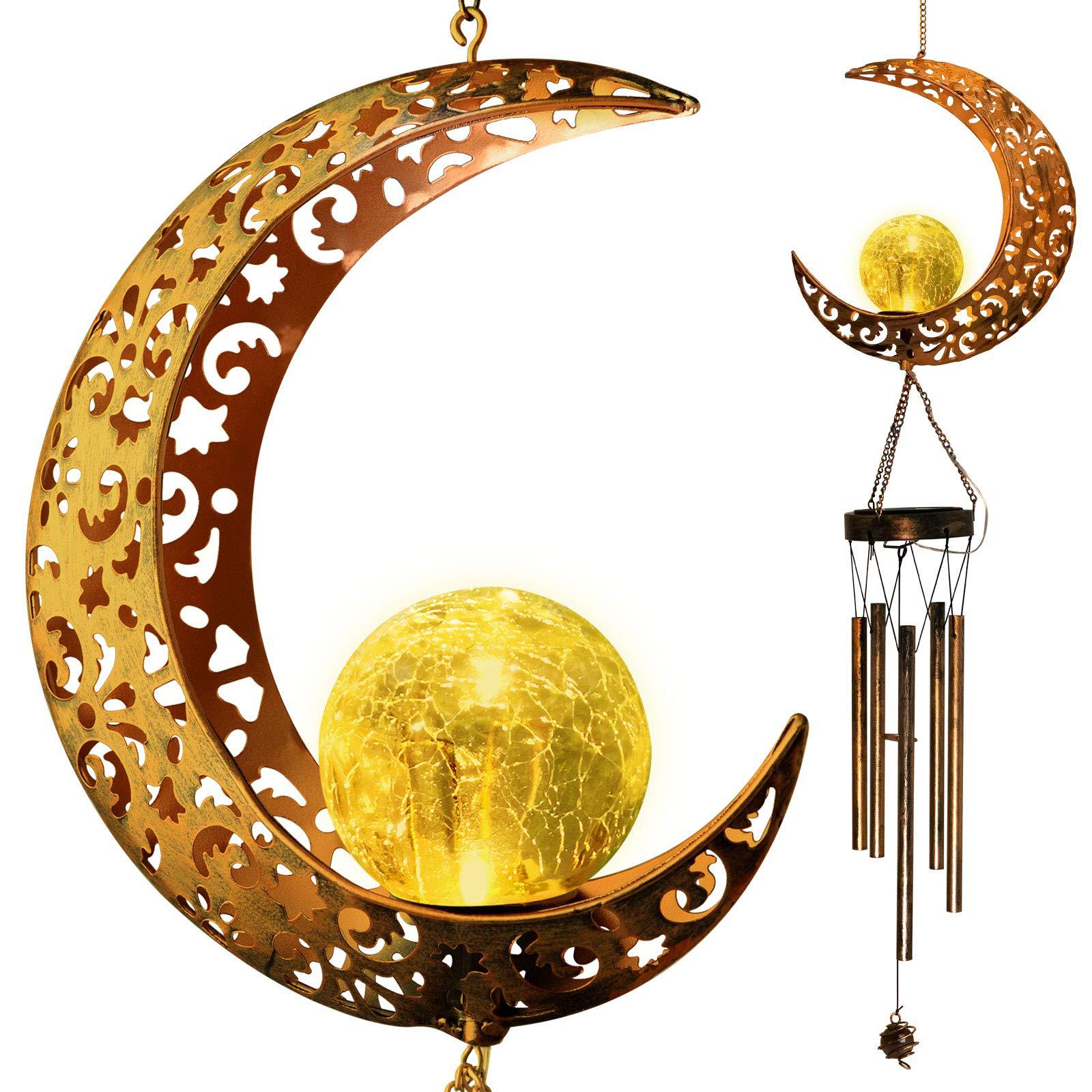 Carillon Éolien Solaire D'Extérieur « Maman », Lampe Led De Jardin, Décoration Étanche, Carillon Rétro Lune, Suspension Lumineuse, Lustre Paysager