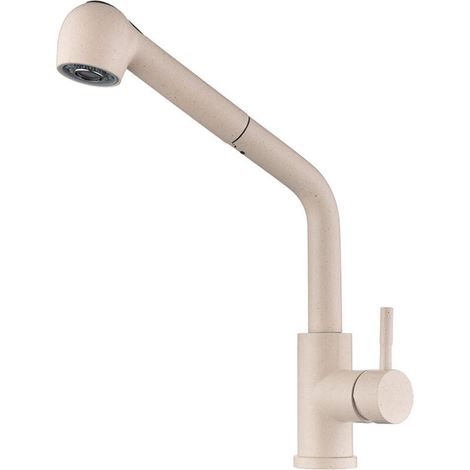 Robinet De Cuisine Universel Extractible, Acier Inoxydable, Double Jet, Blanc Cassé