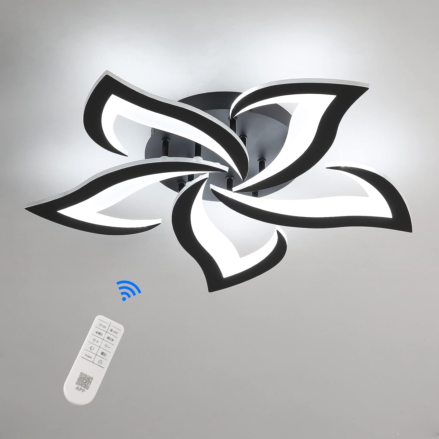 Plafonnier Led Dimmable, 45w 3000k-6500k Lampe De Plafond Avec Télécommande, Créatif Pétales Design Luminaire Plafonnier Moderne 60cm