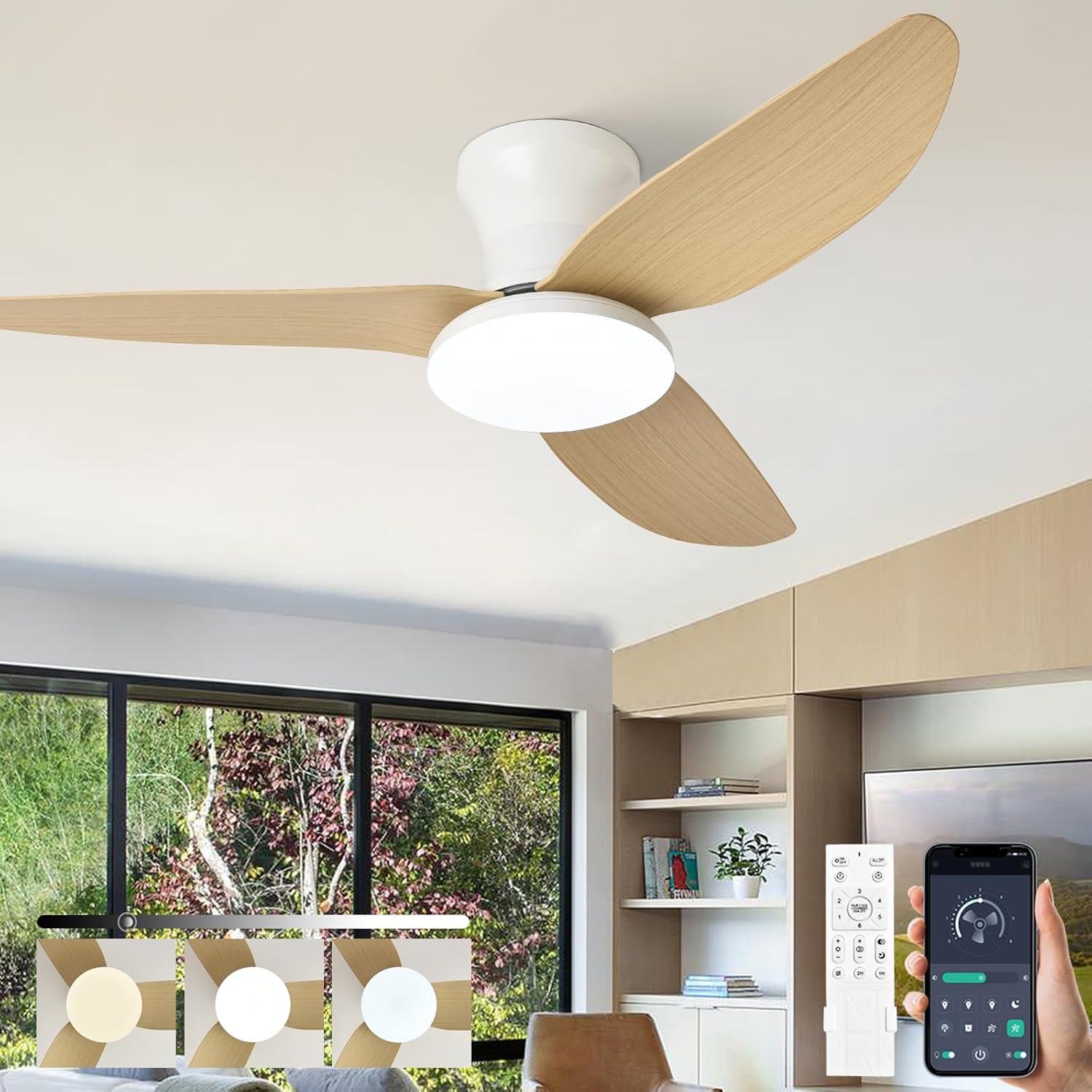 Ventilateur Plafond Silencieux Avec Lumiere Et Telecommande, 100cm Lustre Lampe Intégrée Ventilateur De Plafond, Motor 6 Vitesses Plafonnier Ventilo