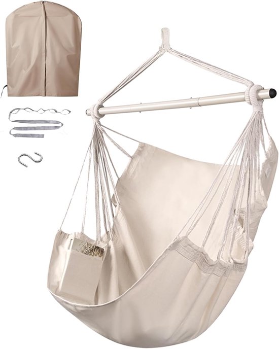 Hangstoel - Hangschommel - Hangmand Voor Buiten - Relaxhangstoel - 260x80cm - Geschikt Voor Binnen En Buiten - Hoog Draagvermogen - Inclusief Touw En Opbergtas - Geschikt Voor Woonkamer, Slaapkamer, T