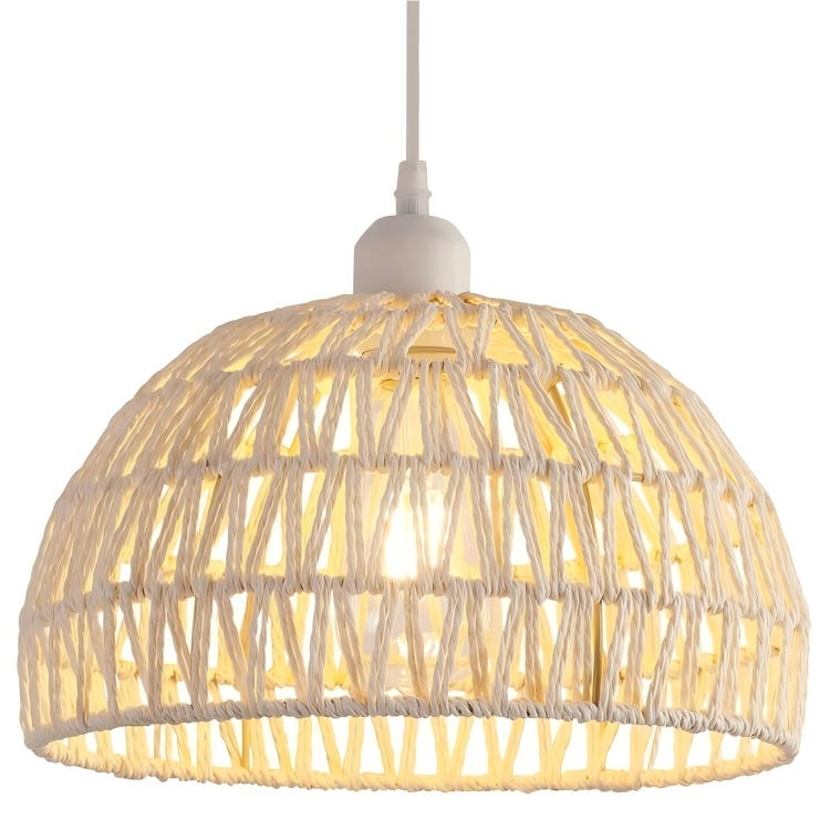 Suspension Moderne Goeco En Rotin Naturel, Abat-jour E27, Hauteur Réglable, Idéale Pour La Cuisine, La Chambre, Le Salon Ou Un Café.