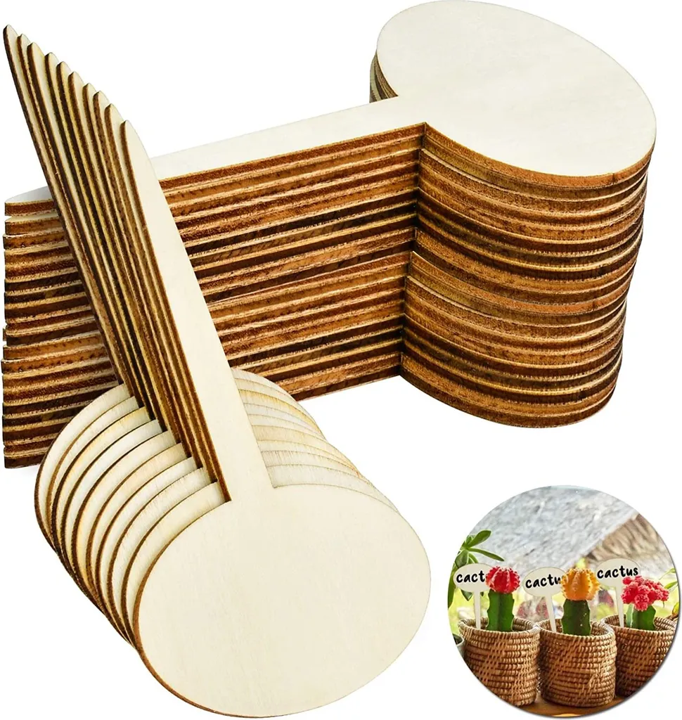50 Stk Premium Pflanzschilder, Pappel Holz Runder Kopf Pflanzenstecker - Schöne Pflanzenschilder Zum Beschriften Wetterfest, Garten Stecketiketten Etiketten Für Pflanzen Blumen