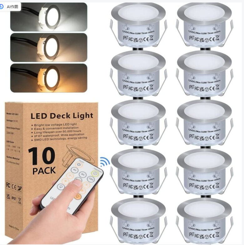 10 Kit Spots Encastrables Led Pour Terrasse,avec Télécommande