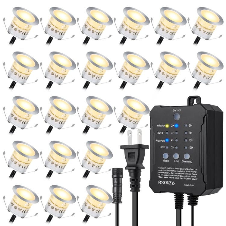 Lot De 22 Spot Led Encastrable Extérieur Minuterie Et Capteur Photoélectrique, Ip67 Étanche Pour Terrasse Bois Piscine Jardin Deck