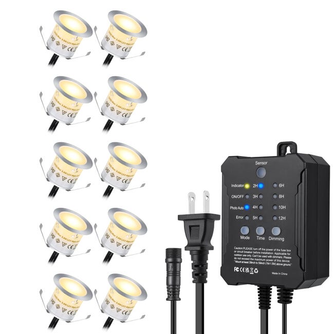 Lot De 10 Spot Led Encastrable Extérieur Minuterie Et Capteur Photoélectrique, Ip67 Étanche Spots Led Encastrables Pour Terrasse Bois Piscine
