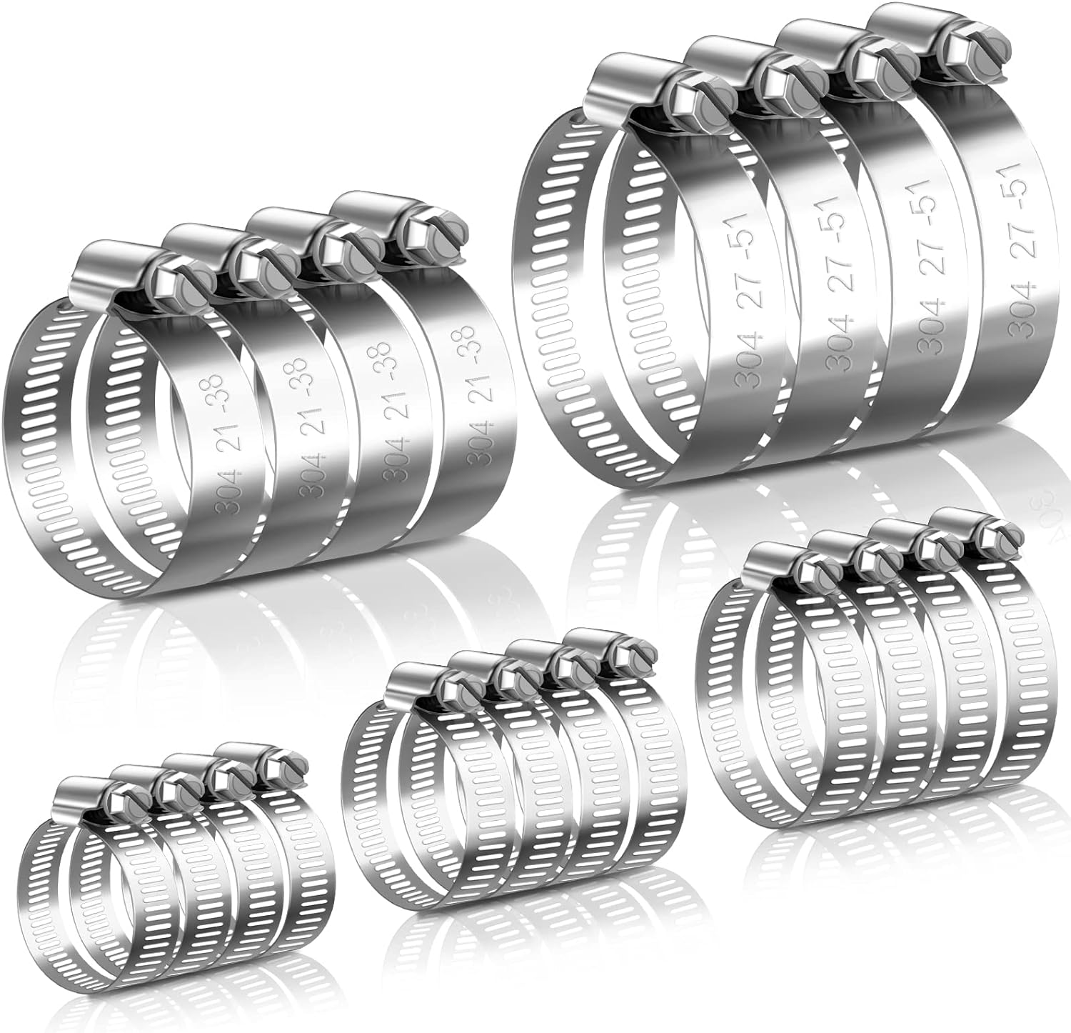 20 Collier De Serrage Réglables De 8-51 Mm Collier Serrage Inox 304, Collier Durite, Collier De Serrage Métallique, Collier Serrage Tuyau De 8-12/13-19/16-25/21-38/27-51 Mm
