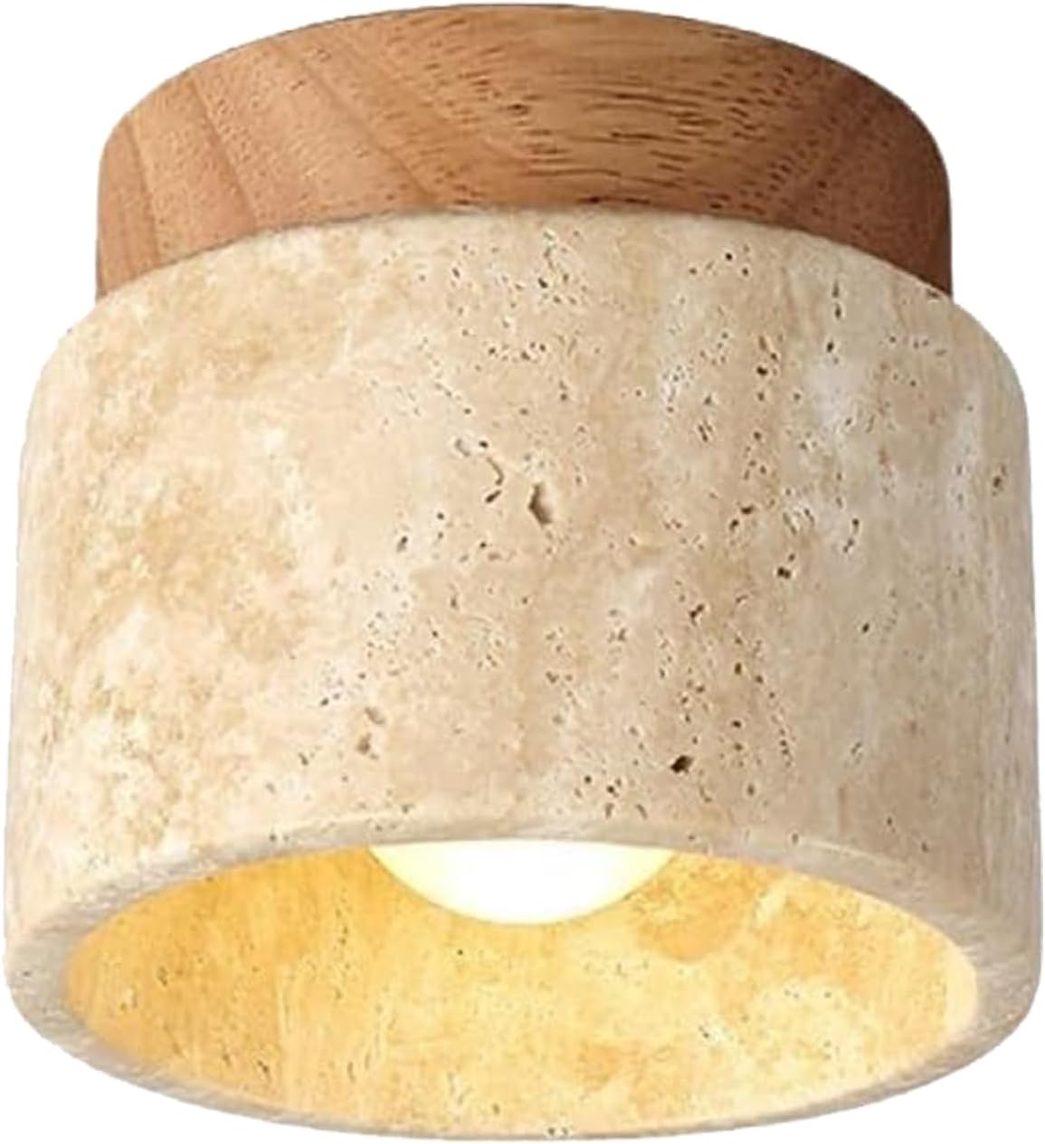 Plafonnier Luminaire Vintage Créativité, Travertin Jaune Naturel Abat-jour Lampe De Plafond Bois Suspension Pour Salon Cuisine Couloir Chambre