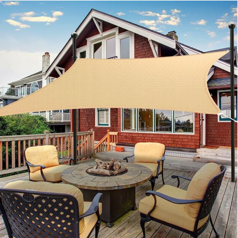 Voile D'Ombrage Rectangulaire 3 X 5 M En Toile Respirante Hdpe, Protection Uv 95 %, Pour Jardin Et Terrasse Extérieurs, Couleur Sable.