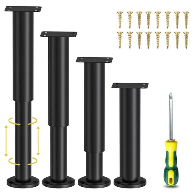 4pcs Pieds De Lit Réglable 180-300mm Pied De Meuble Salle De Bain Pied Réglable Pour Meuble Ronds Métal Pieds De Lit
