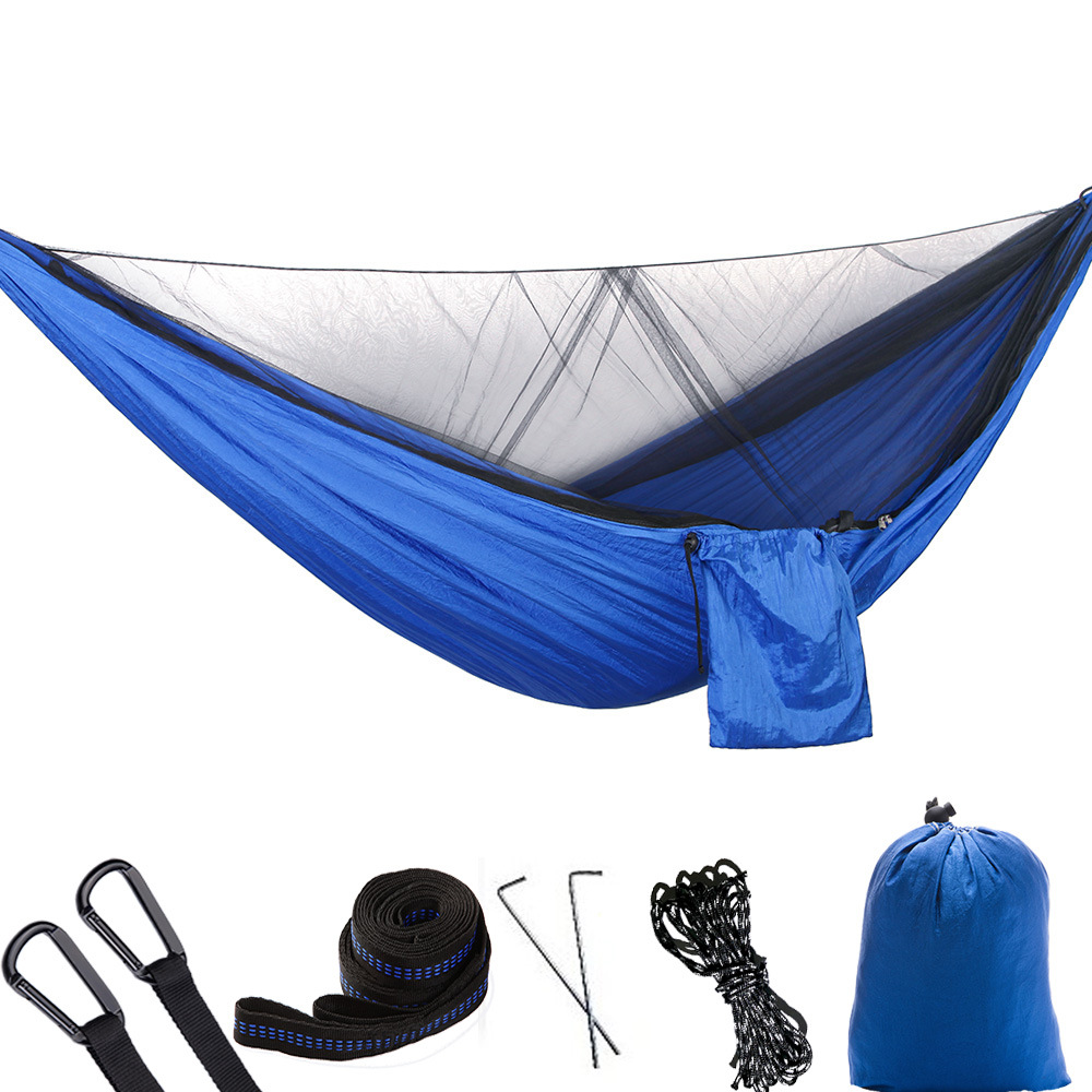 Hamac De Camping Avec Moustiquaire, Capacité De Charge De 300 Kg, Double, En Nylon Respirant, Portable, Ultraléger, Bleu