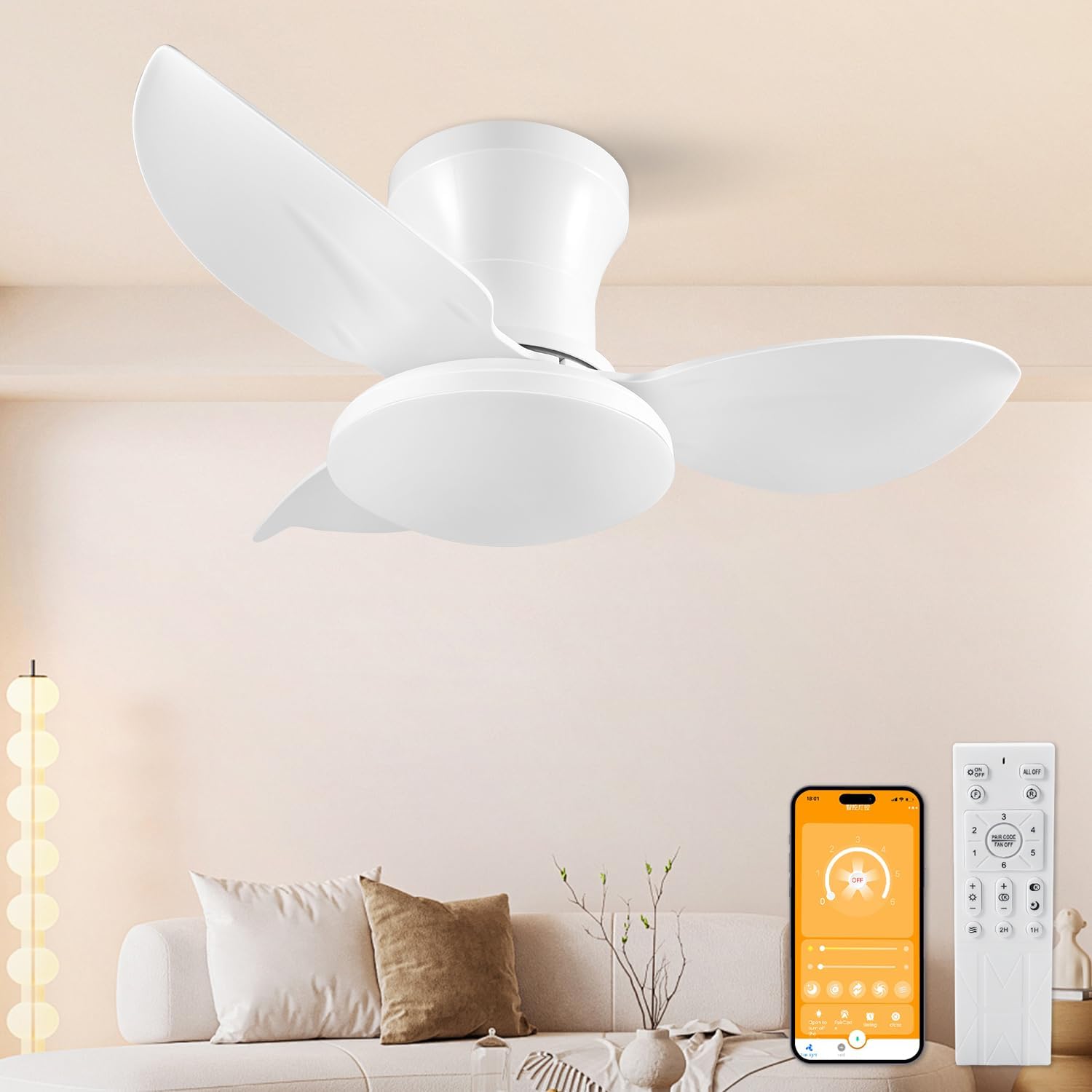 Ventilateur Et Plafond Lumineux Avec Télécommande, Silencieux 6 Vitesses Dc Réversible, Lampe Dimmable Timer Pour Chambre Salon