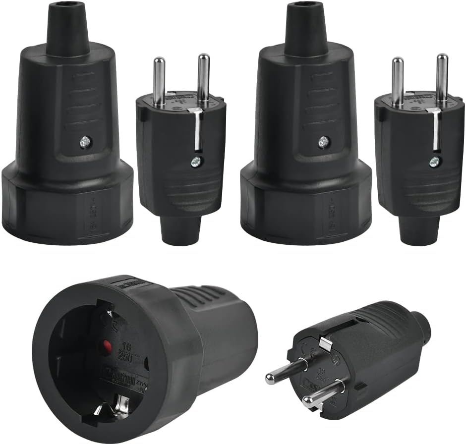 Fiches Mâle Ip44 Et 3 Prise Femelle, Fiche Électrique 2 Broches 250v 16a Fiche Ip44 Fiche Électrique Avec Caoutchouc Prise Electrique Étanche Fiche Mâle Et Femelle Pour Extérieur, Pour Câble 6-10 Mm