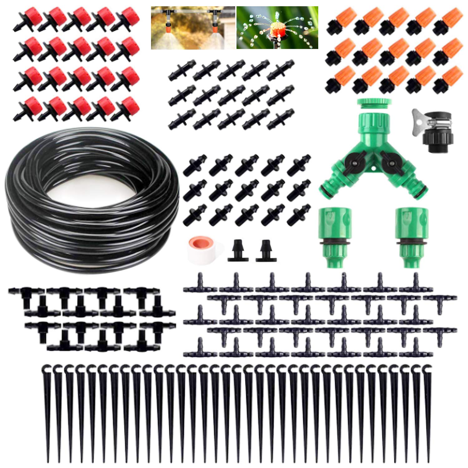 159 Pcs Kit D'Irrigation Goutte, 40m Système Micro Irrigation Avec Buse Arroseur Pulvérisateur Ajustable Et Dripper Automatique Pour Arrosage Jardin
