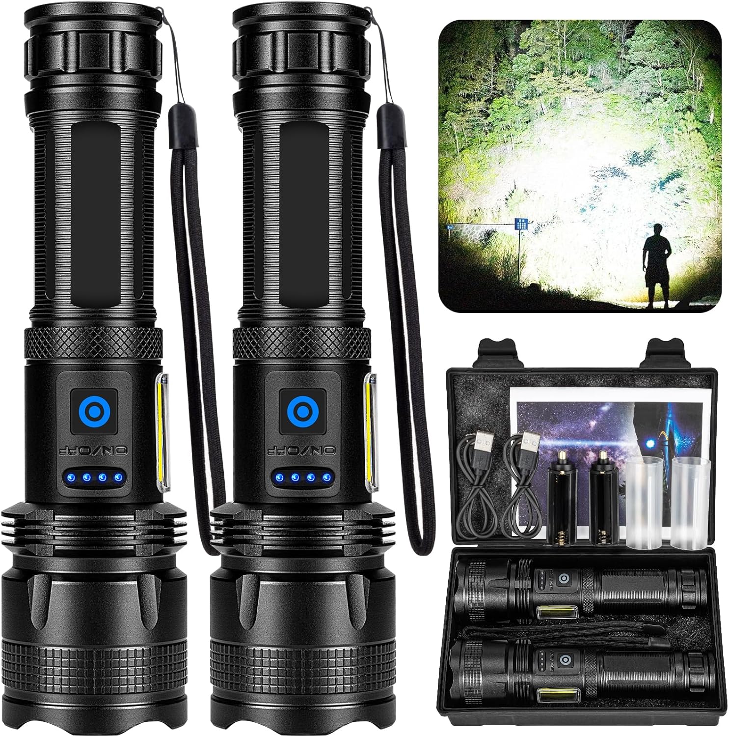Lampe Torche Led Ultra Puissante, 2 Pièces Lampe De Poche, 5 Modes D'Éclairage Étanche Lampe Torche Longue Portée Pour Camping, Randonnée