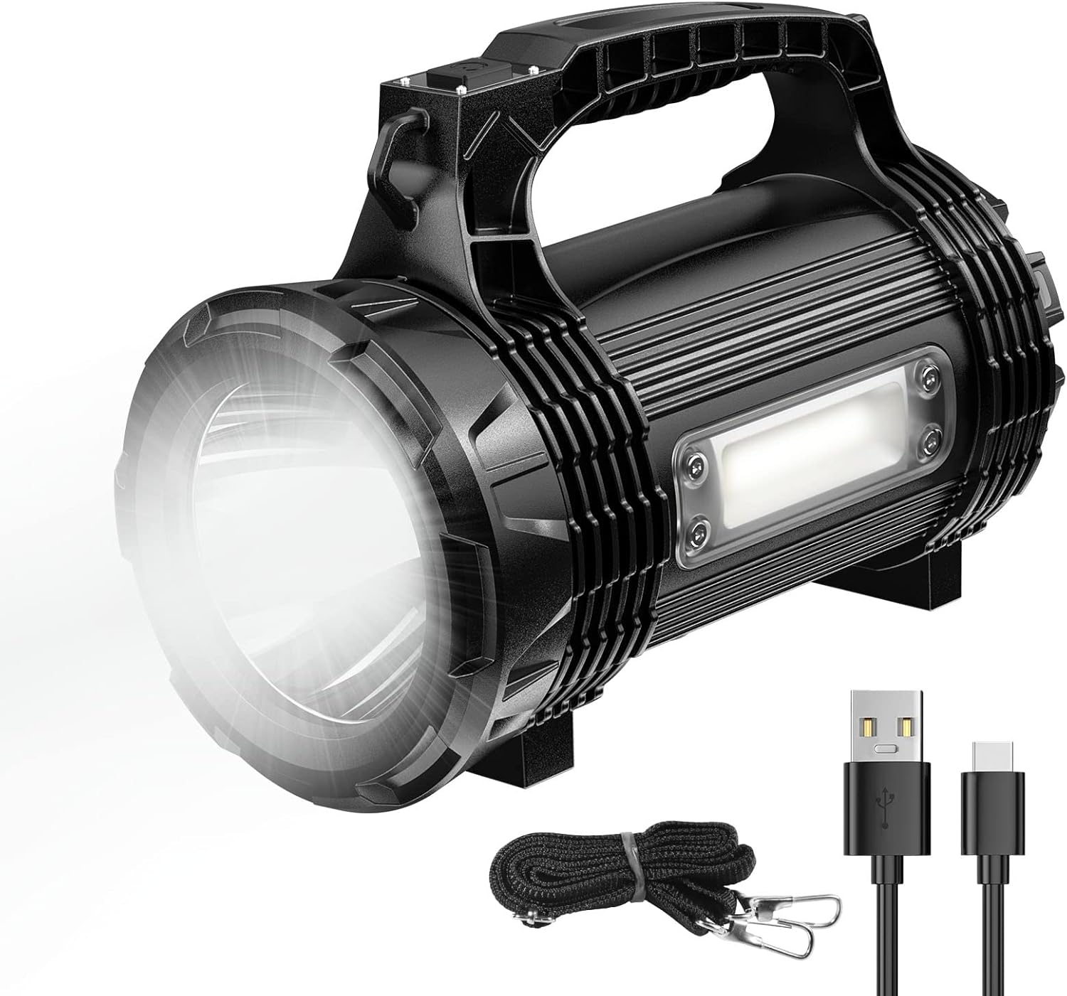 Lampe Torche Led Rechargeable, Lampe De Poche Puissante Avec 8 Modes D'Éclairage, Lampe Torche Puissante 1200 Lumen Avec Câble Usb, Ip65 Étanche, Bandoulière Pour Camping/randonnée/urgence