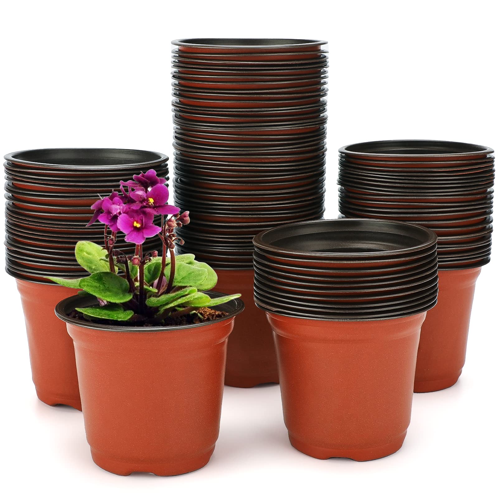 100 Pièces 10cm Pots De Fleurs,pot Pour Semis Exterieur,pot Plastique Plante,pot De Repiquage,godets Semis Pour Interieur-rouge-marron