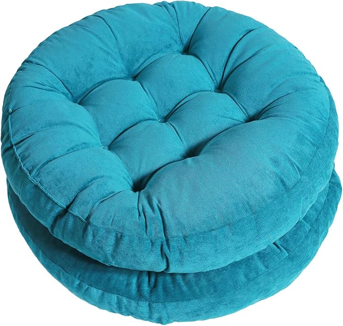 Coussins De Sol Tiita Bleus, Coussins D'Assise Ronds 56 X 56 Cm, Pour Extérieur/intérieur, Fenêtres, Terrasse, Jardin, Chaises Suspendues, Lot De 2
