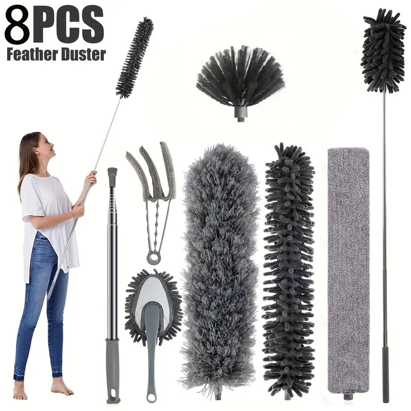 Pièces Plumeau Télescopique, Tete De Loup Longueur Maximale 240cm, Poussiere Plumeau Lavable Microfibre, Plumeau Poussiere